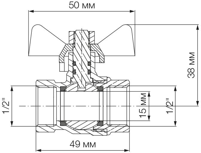 Bonomi 7602 1/2" (76020004R) Габаритные размеры