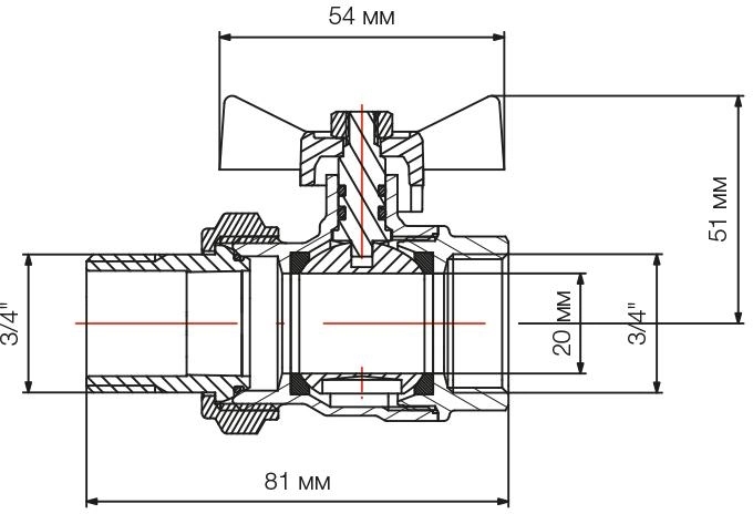 Bonomi 7650 3/4" (76500006R) Габаритні розміри