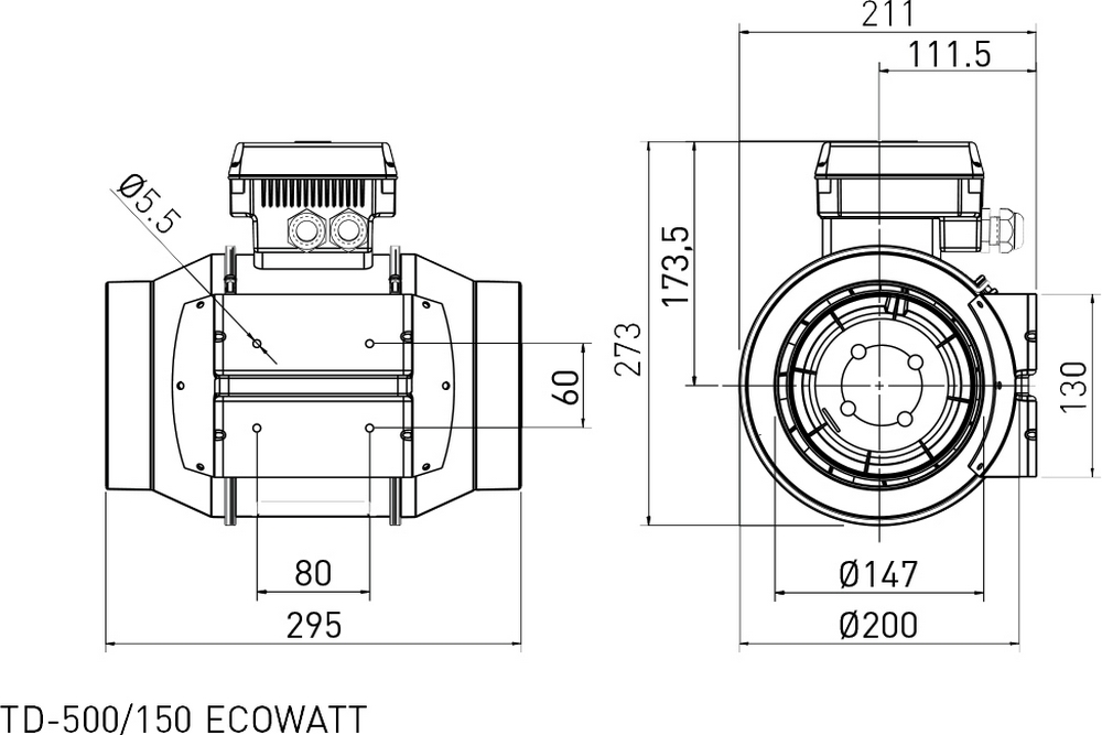Soler&Palau TD-500/150 Ecowatt Габаритные размеры