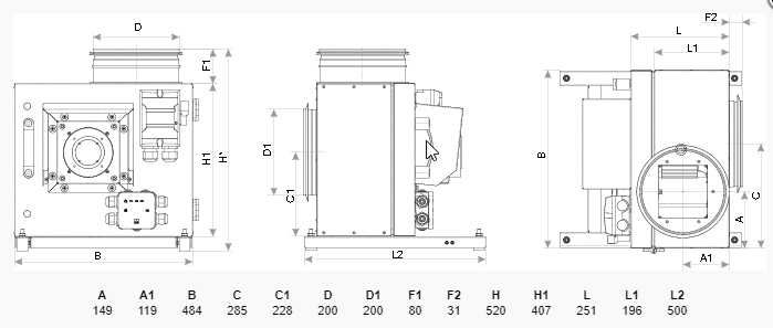 Salda KF-T120 F 200 EC Габаритные размеры