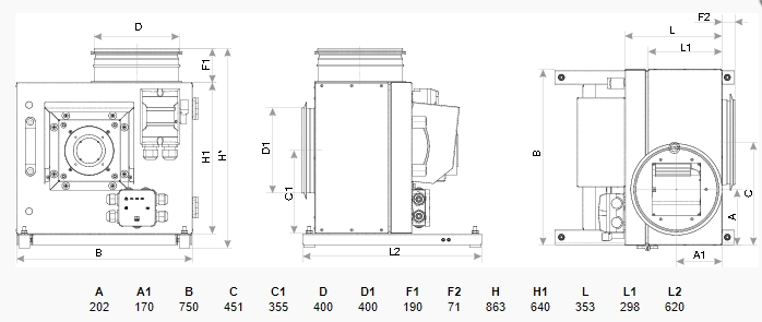 Salda KF-T120 B 400 EC Габаритные размеры