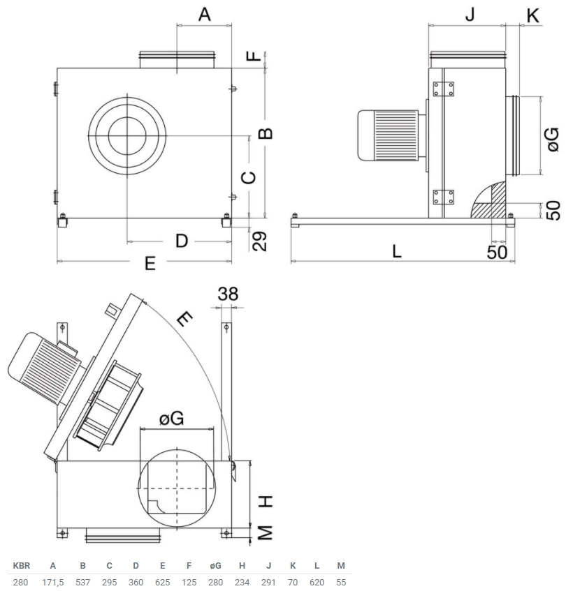 Systemair KBR 280D2-4 Габаритные размеры