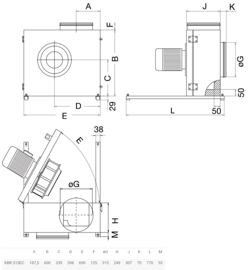 Systemair KBR 315EC-L Габаритные размеры