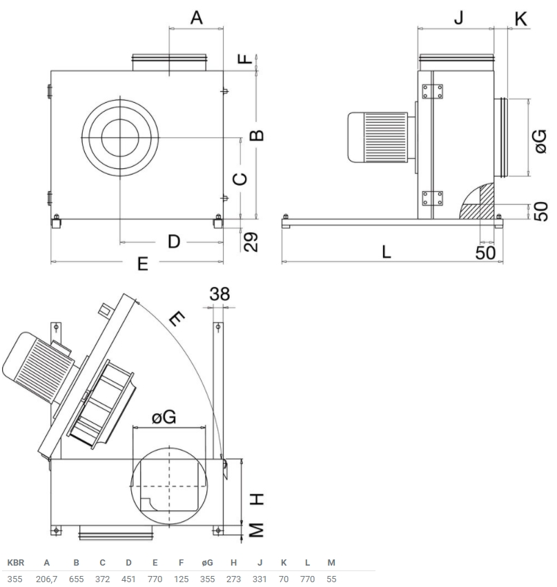 Systemair KBR 355EC-K Габаритные размеры