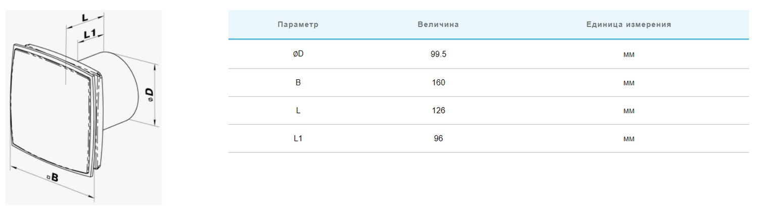 Вентс 100 ЛД Лайт ВТ синий Габаритные размеры