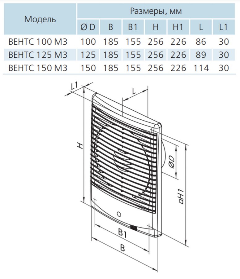 Вентс 100 М3Т Б Габаритные размеры