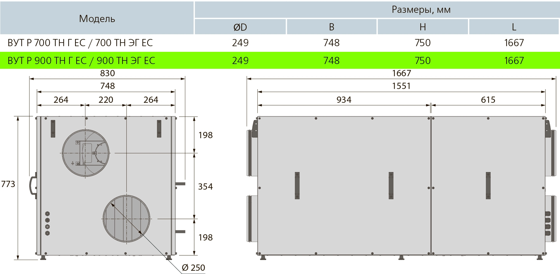 Вентс ВУТР 900 ТН ЭГ ЕС А18 Габаритные размеры
