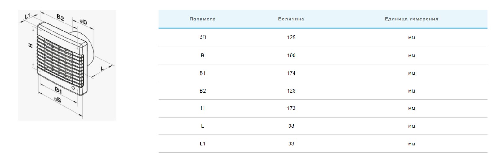 Вентс 125 МАТ Л (блистер) Габаритные размеры