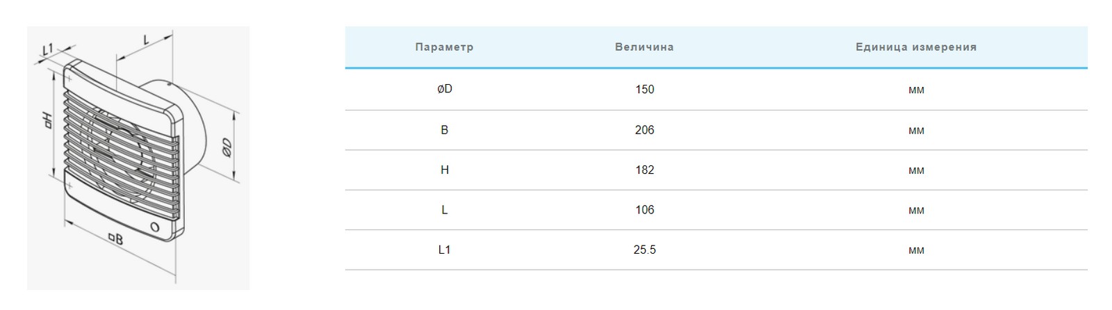 Вентс 150 М К прес Габаритні розміри