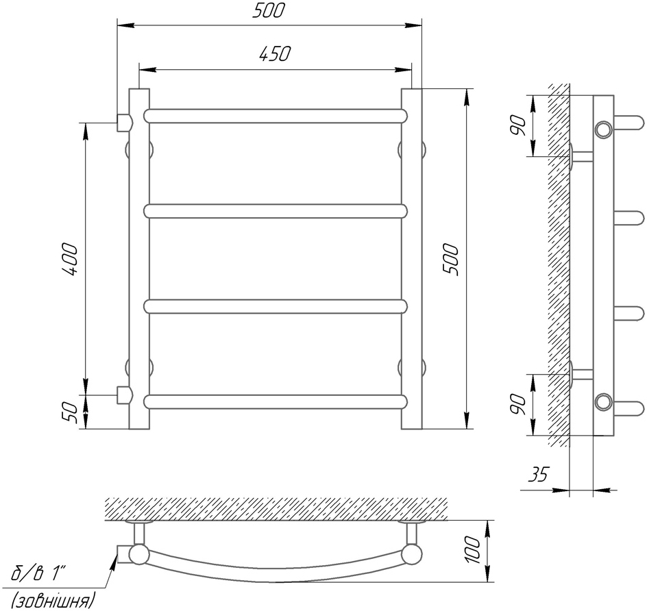 Laris Классик П4 450x500 б/п 1" мц 400 Габаритные размеры