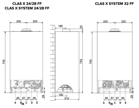 Ariston Clas X System 28 FF NG Габаритные размеры