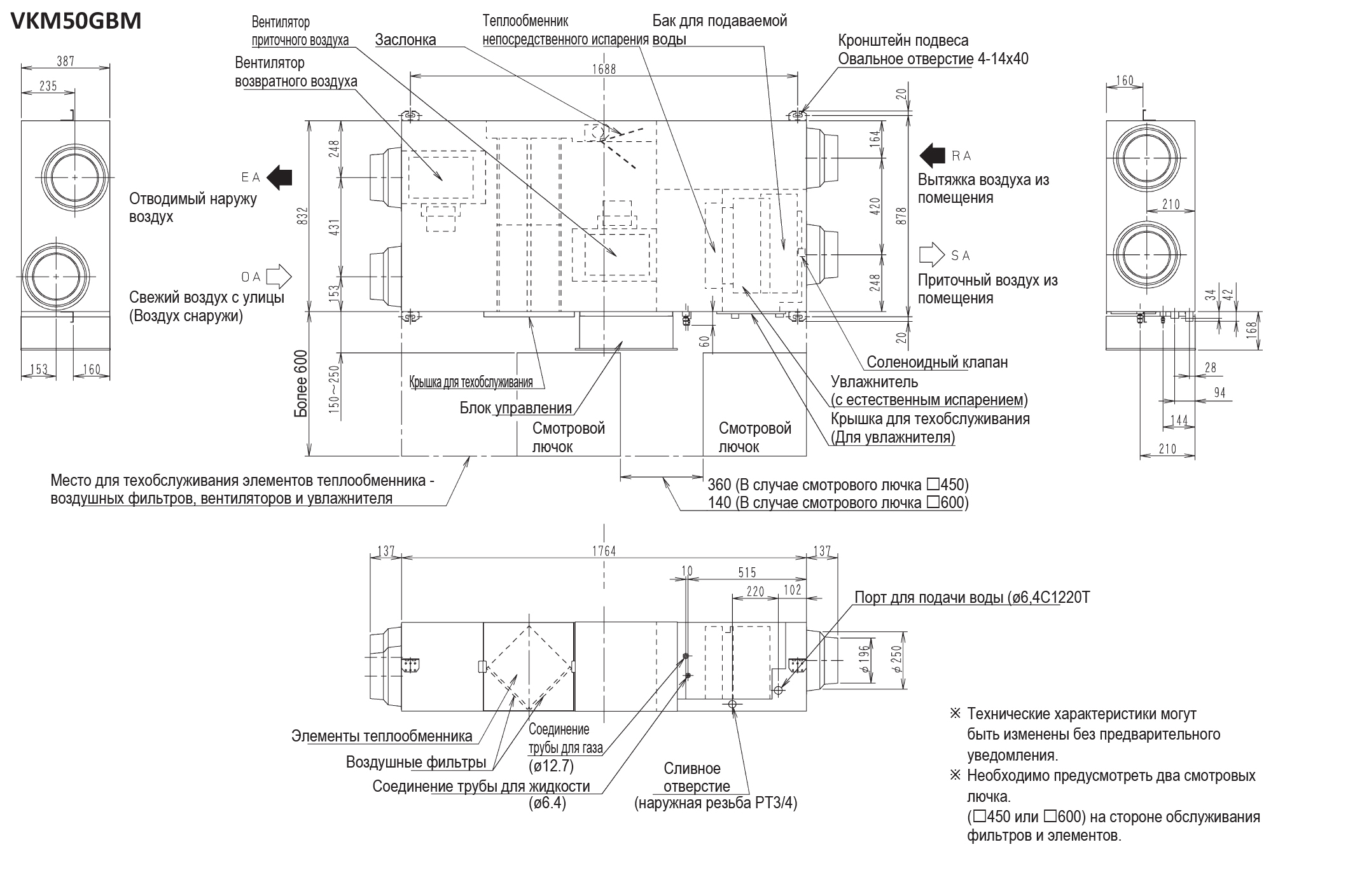 Daikin VKM50GBMV1 Габаритні розміри