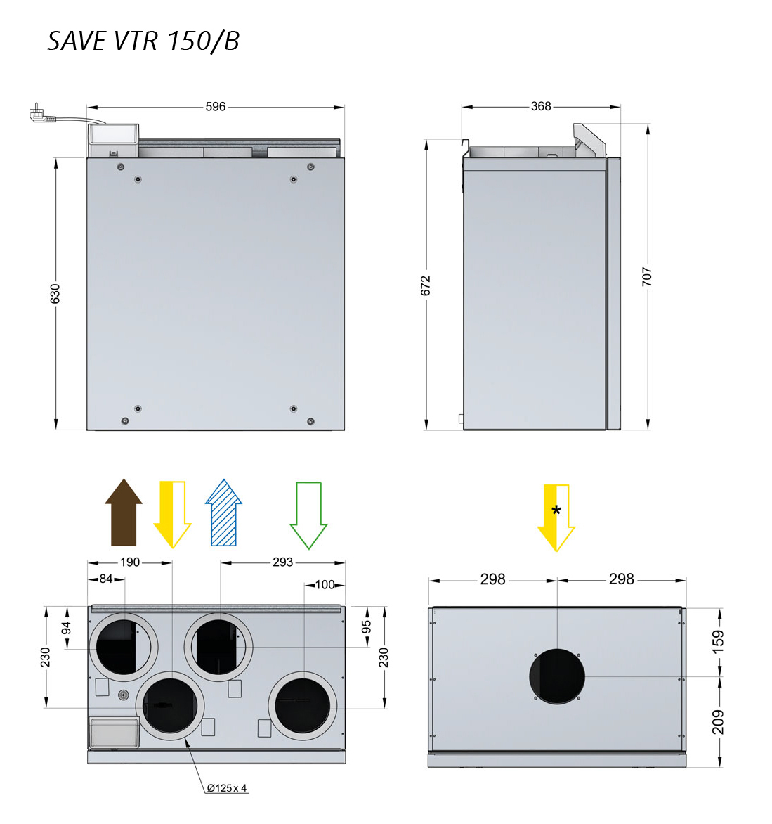 Systemair SAVE VTR 150/B L 1000W Габаритные размеры