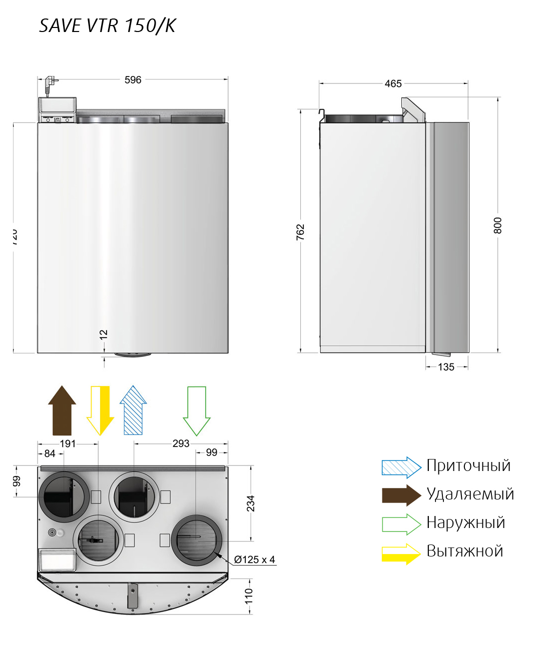 Systemair SAVE VTR 150/K L 1000W S.S Габаритные размеры