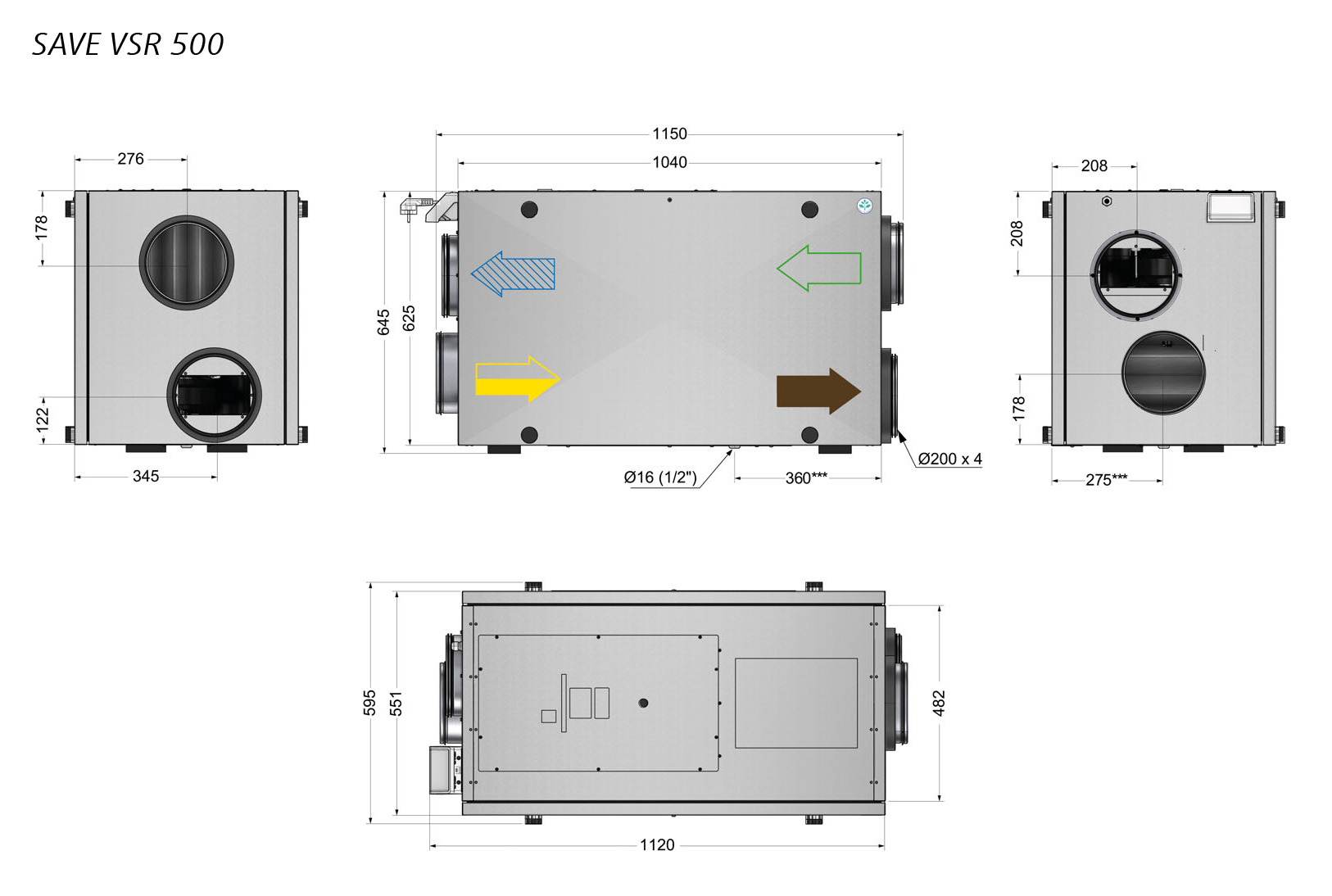 Systemair SAVE VSR 500 Габаритные размеры