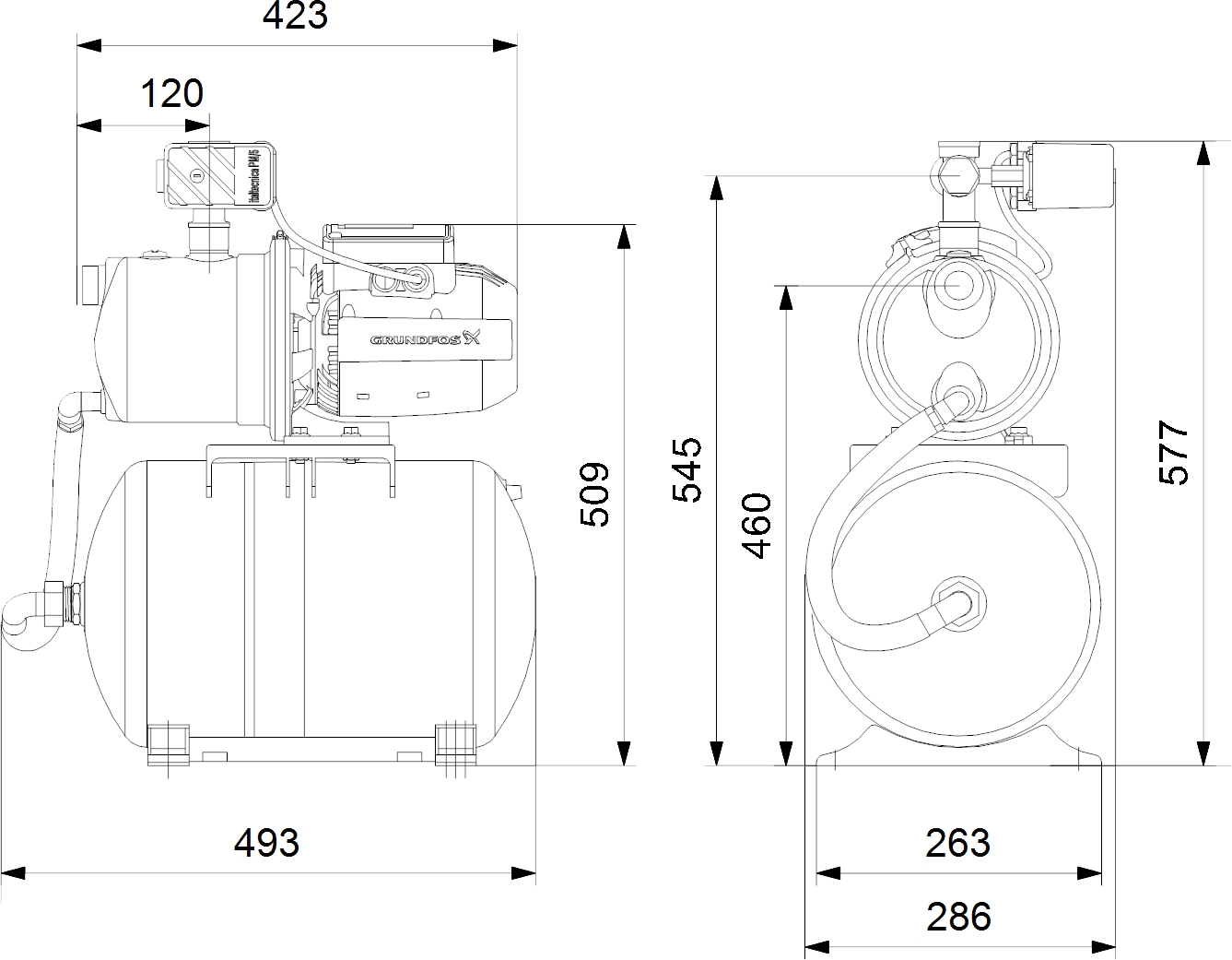 Grundfos JP 4-54 PT-H (99463876) Габаритные размеры