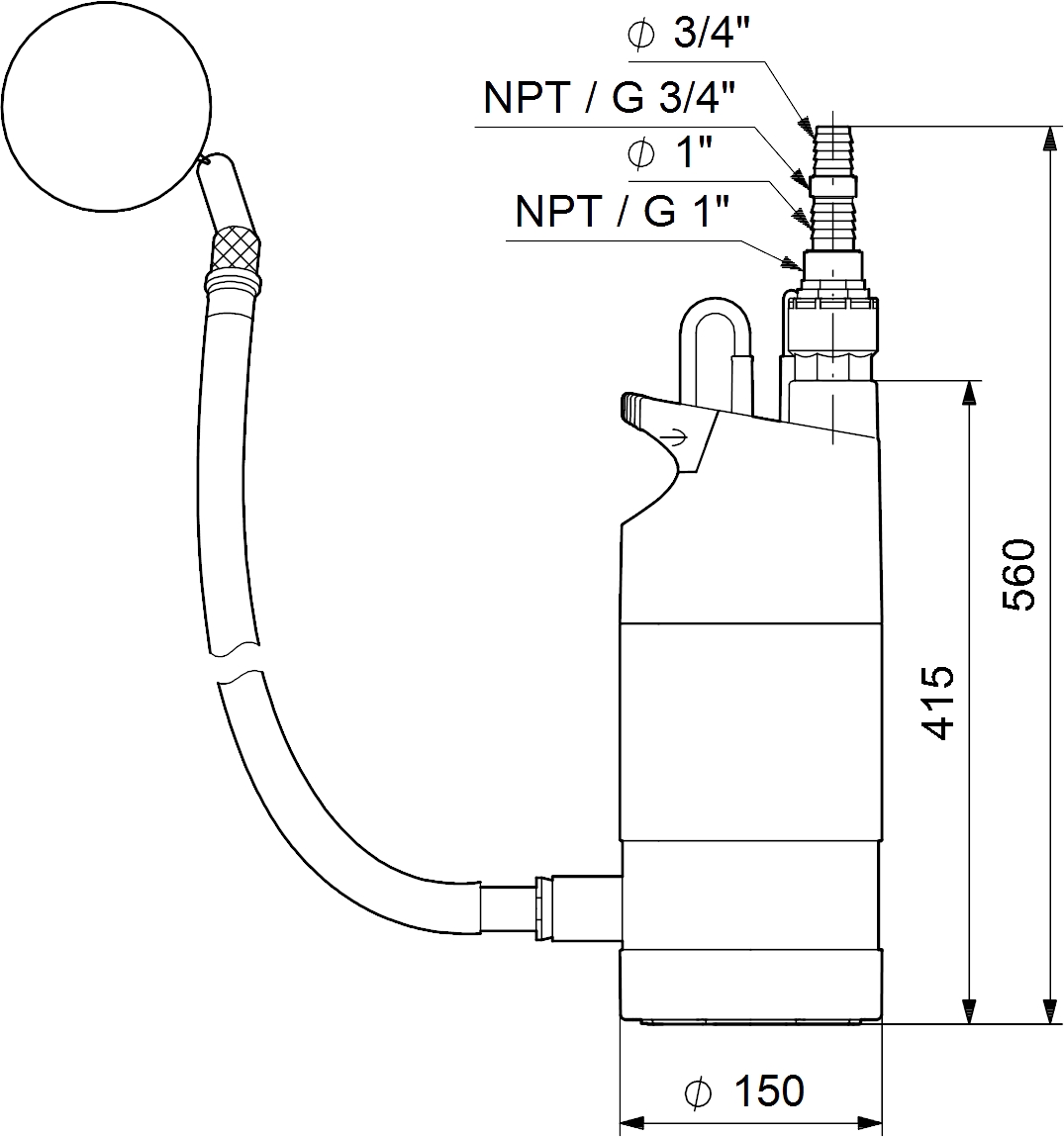 Grundfos SB 3-35 AW (97686703) Габаритні розміри