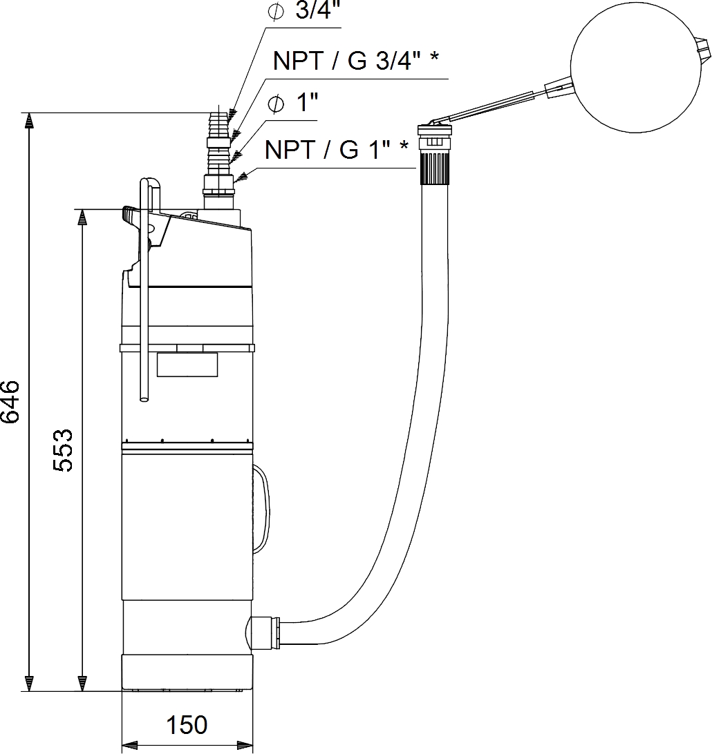 Grundfos SBA 3-35 AW (97896288) Габаритні розміри