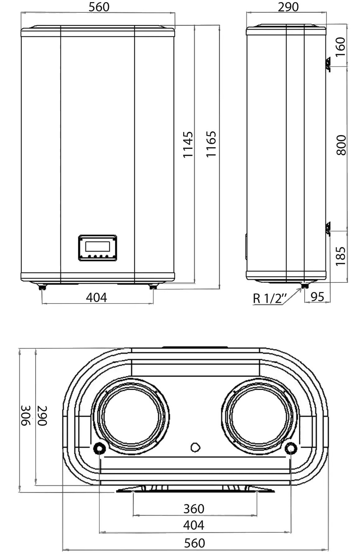 Leov LV Flat MR 100 l Габаритные размеры