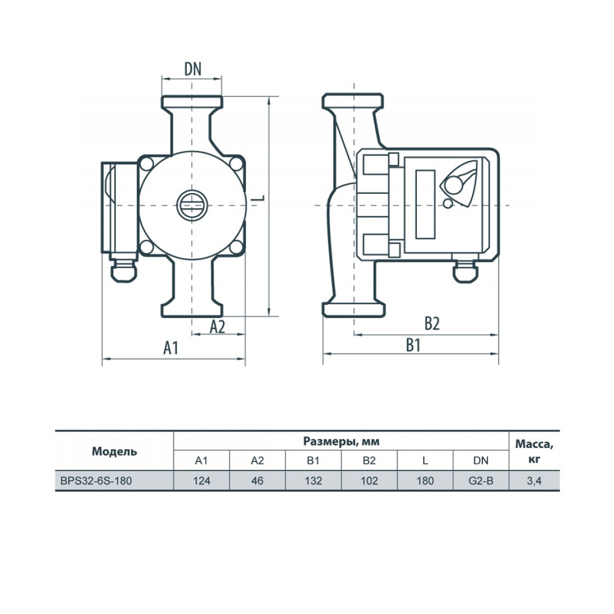 Насосы+Оборудование BPS 32-6S-180 Габаритные размеры