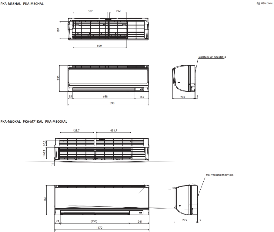 Mitsubishi Electric PKA-M100KAL/PUHZ-P100VKA Габаритные размеры