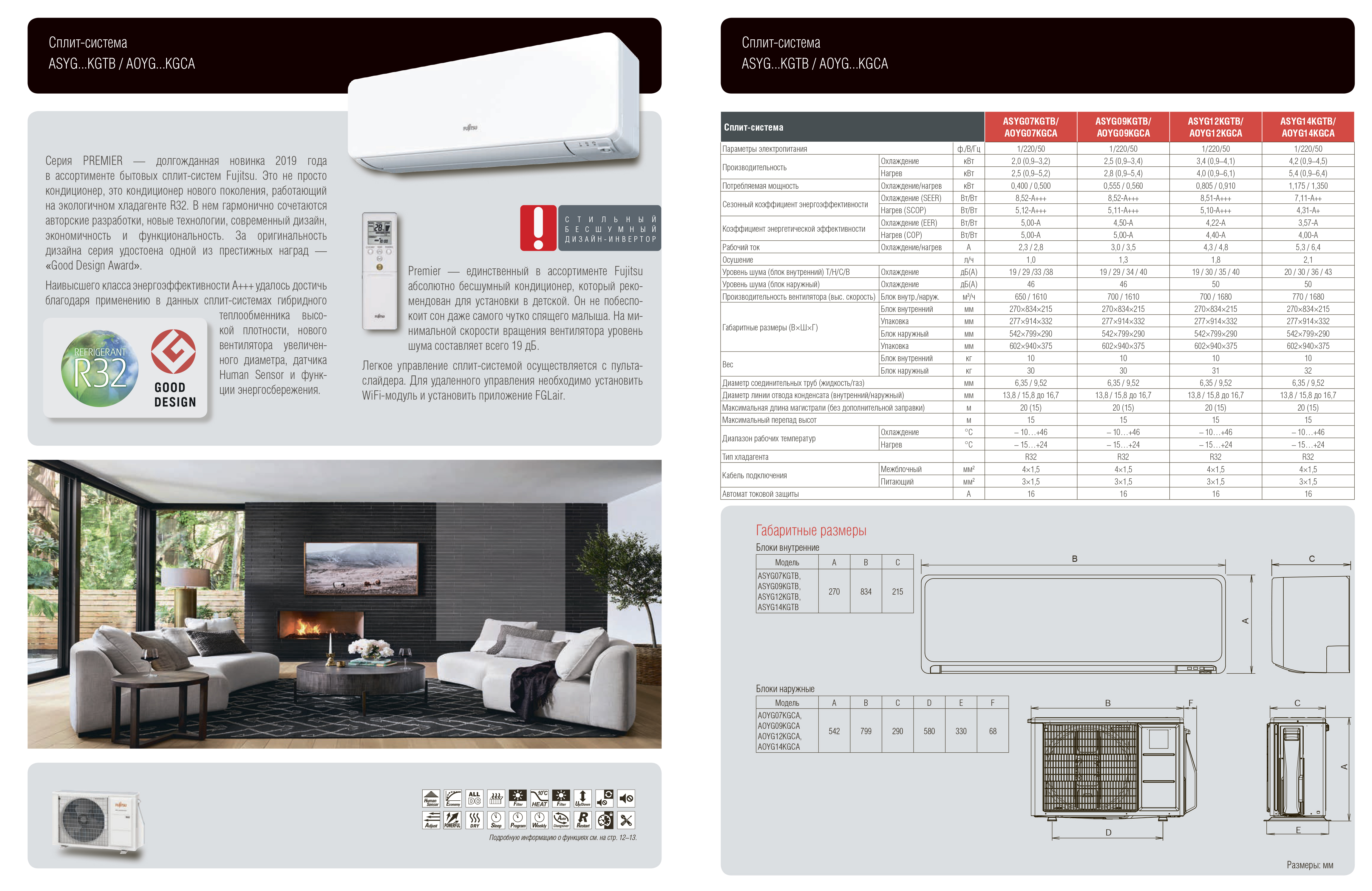 Fujitsu ASYG14KGTB/AOYG14KGCA Характеристики