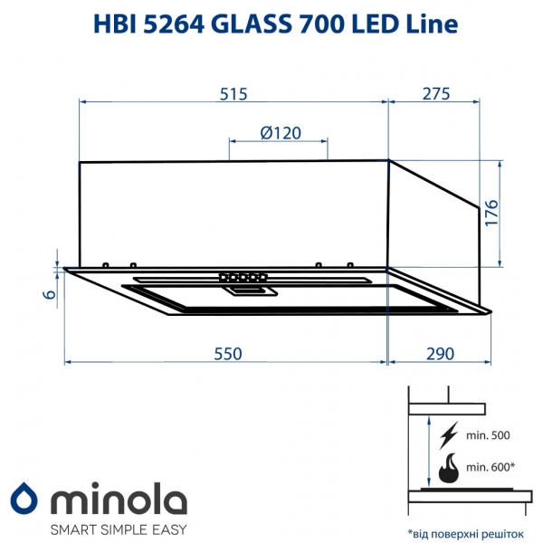 Minola HBI 5264 BL GLASS 700 LED Line Габаритные размеры