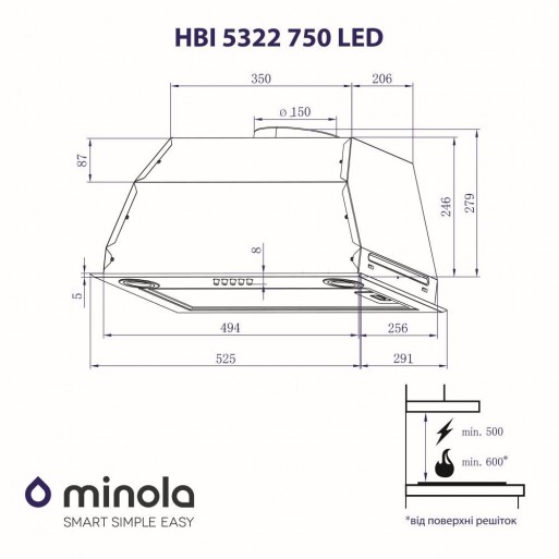 Minola HBI 5322 BL 750 LED Габаритные размеры