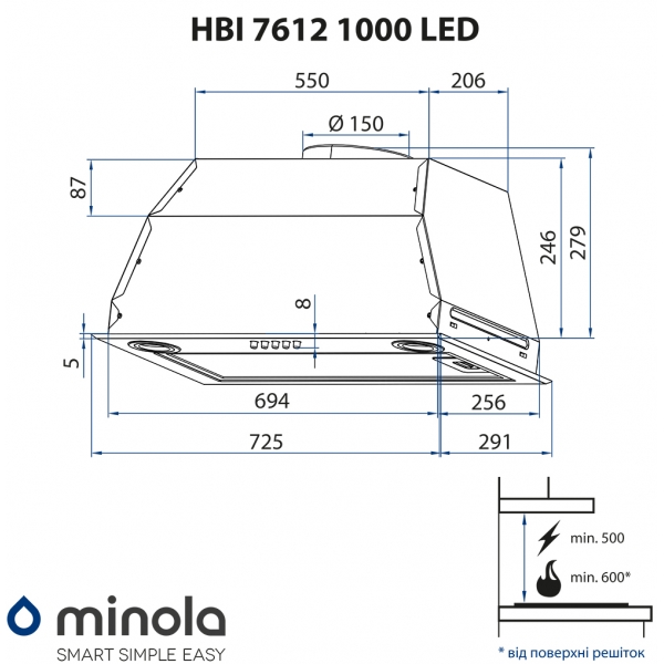 Minola HBI 7612 BL 1000 LED Габаритные размеры