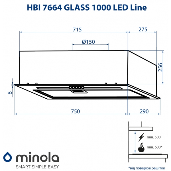Minola HBI 7664 WH GLASS 1000 LED Line Габаритні розміри