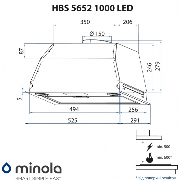 Minola HBS 5652 BL 1000 LED Габаритные размеры
