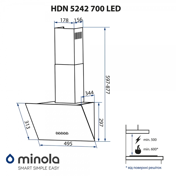 Minola HDN 5242 WH 700 LED Габаритные размеры