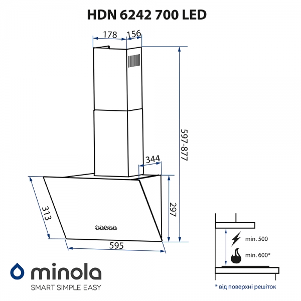 Minola HDN 6242 WH 700 LED Габаритные размеры