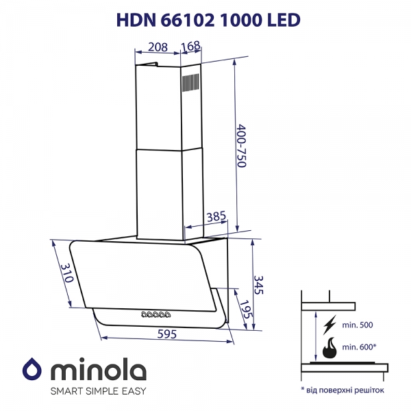 Minola HDN 66102 BL 1000 LED Габаритные размеры