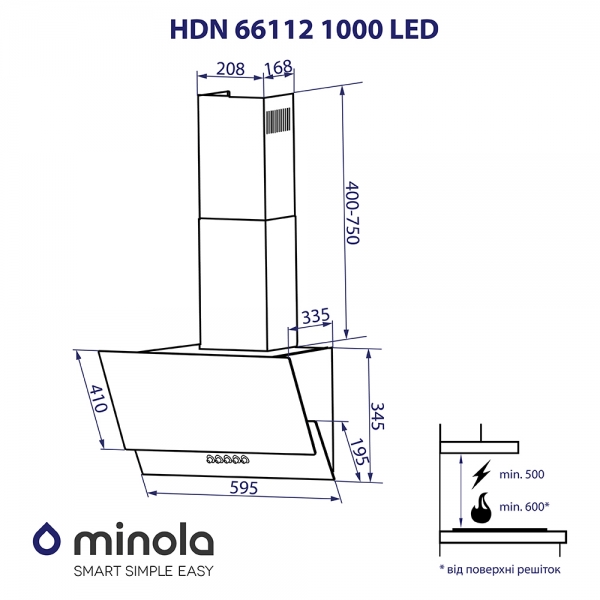 Minola HDN 66112 WH 1000 LED Габаритные размеры