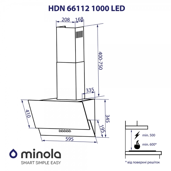 Minola HDN 66112 WH 1000 LED Габаритні розміри