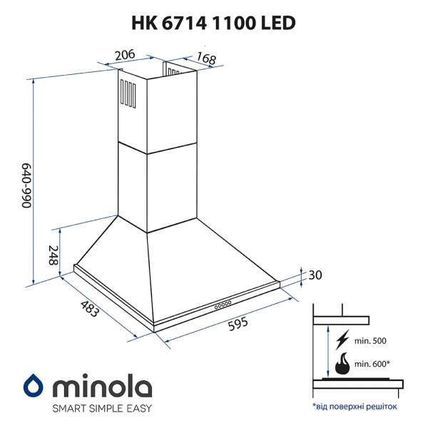 Minola HK 6714 BL 1100 LED Габаритні розміри