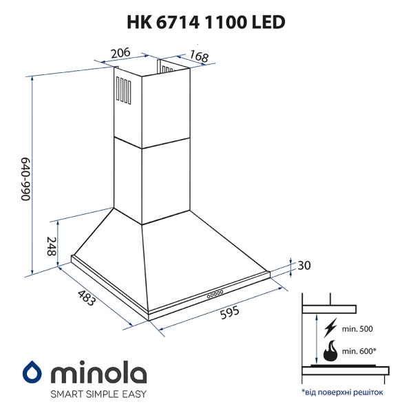 Minola HK 6714 I 1100 LED Габаритні розміри