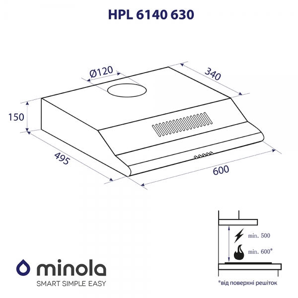 Minola HPL 6140 BL 630 Габаритні розміри