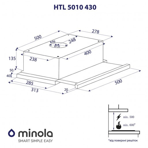 Minola HTL 5010 WH 430 Габаритні розміри