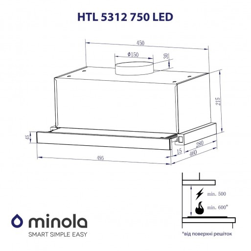 Minola HTL 5312 WH 750 LED Габаритні розміри
