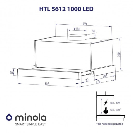 Minola HTL 5612 WH 1000 LED Габаритные размеры