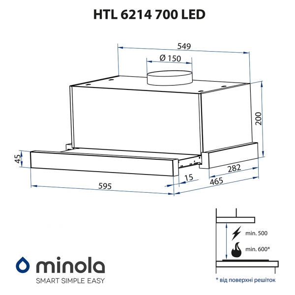 Minola HTL 6214 BL 700 LED Габаритні розміри