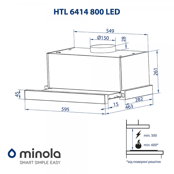 Minola HTL 6414 I 800 LED Габаритные размеры