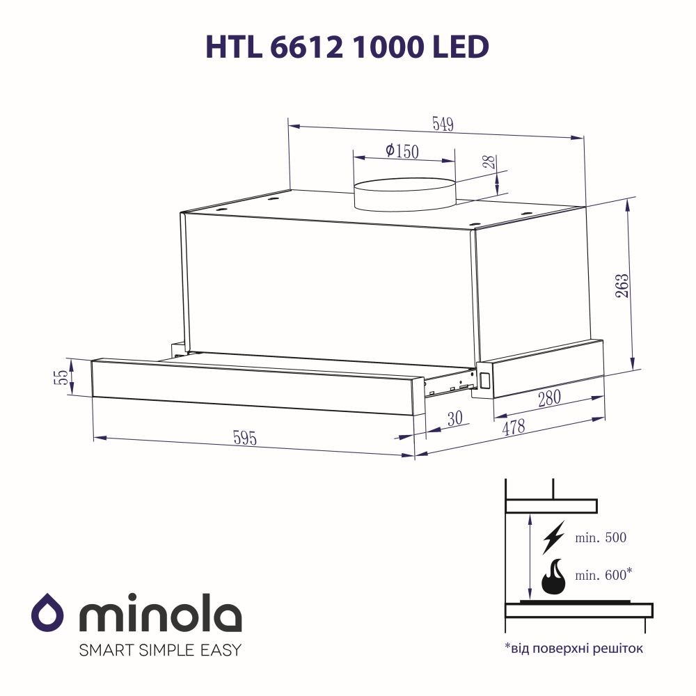 Minola HTL 6612 WH 1000 LED Габаритні розміри