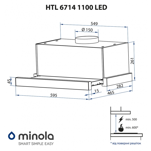 Minola HTL 6714 WH 1100 LED Габаритні розміри