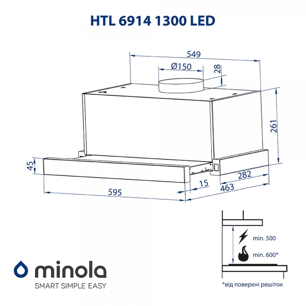 Minola HTL 6914 I 1300 LED Габаритні розміри