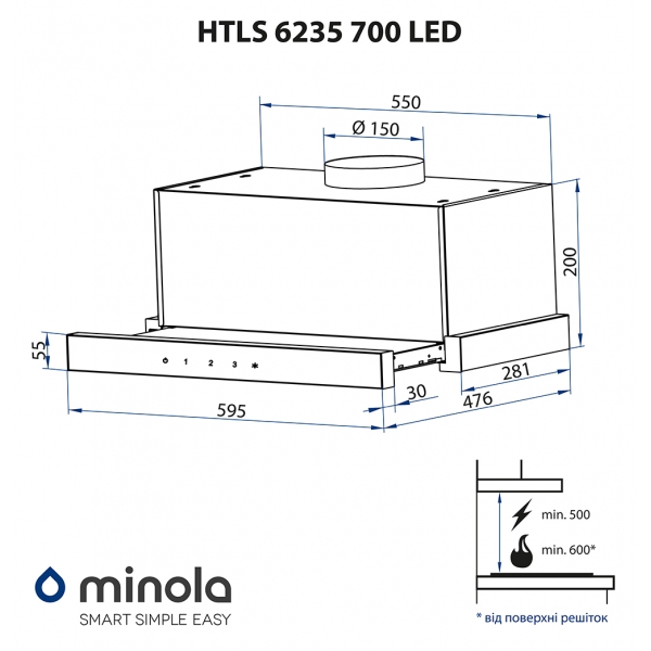 Minola HTLS 6235 BL 700 LED Габаритні розміри