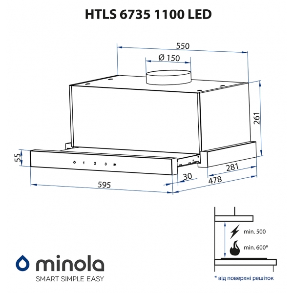 Minola HTLS 6735 WH 1100 LED Габаритные размеры