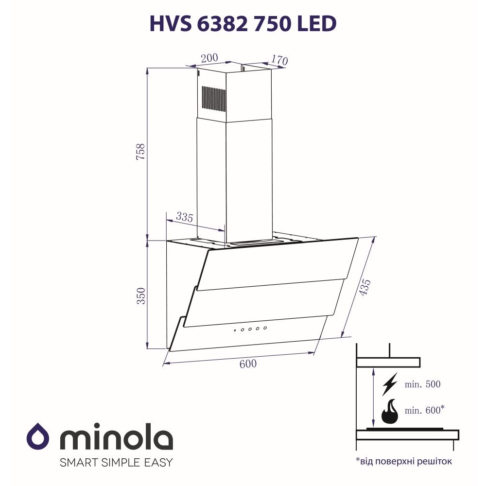 Minola HVS 6382 BL 750 LED Габаритні розміри